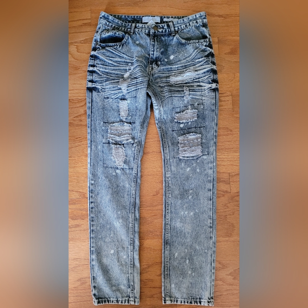 Track 23 Skinny Fit Ripped Distressed High-Rise Acid Wash Denim Jeans Size 34W